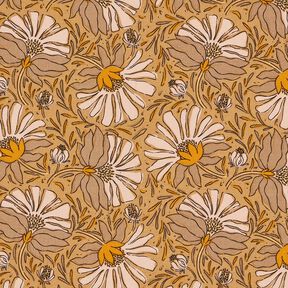 Decor Fabric Half Panama Big Flowers – dark beige/curry yellow, 