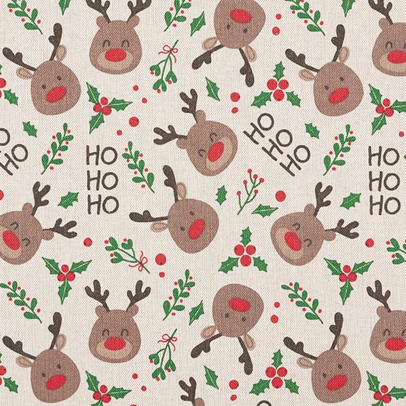 Decor Fabric Half Panama Cute Reindeer – beige/dark brown, image number 1