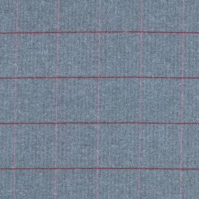 Coat fabric cotton mix herringbone and check – light blue/burgundy, 