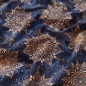 French Terry Mandala | Glitzerpüppi – navy blue/apricot, 