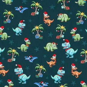 French Terry Christmas dinosaurs under palm trees | Glitzerpüppi – petrol/light green, 
