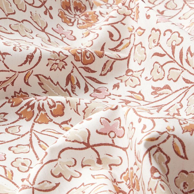 Cotton Cretonne delicate floral pattern – white/cinnamon,  image number 2