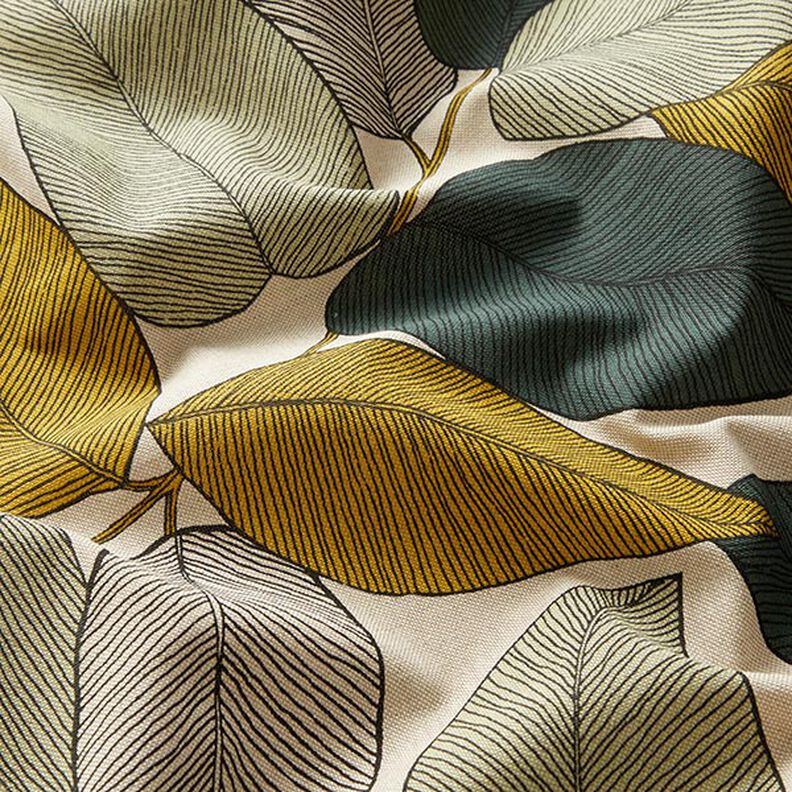 Decor Fabric Half Panama large leaves – green/natural,  image number 2