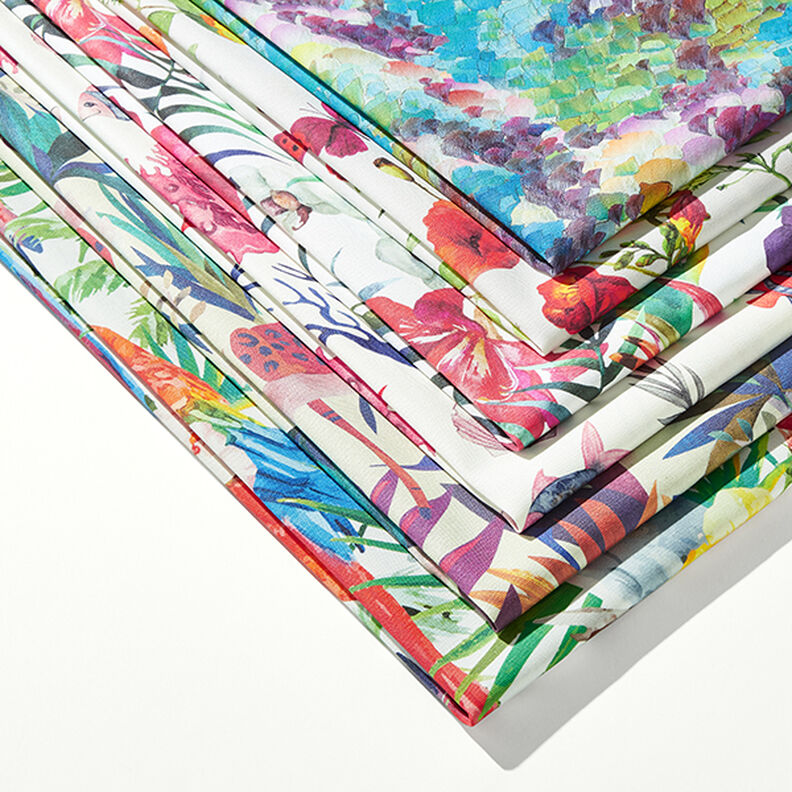 Outdoor Fabric Canvas Exotic flowers – white/green,  image number 5