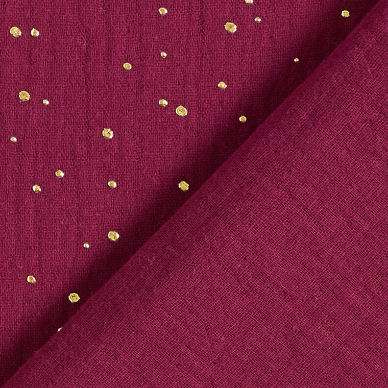 Scattered Gold Polka Dots Cotton Muslin – burgundy/gold,  image number 4