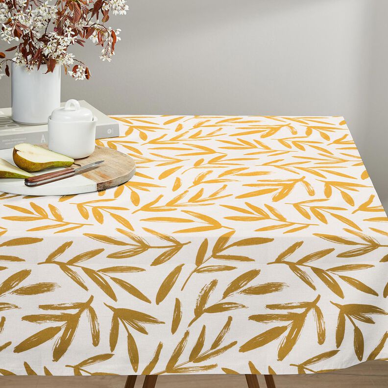 Decor Fabric Half Panama minimalist leaves – mustard/natural, image number 7
