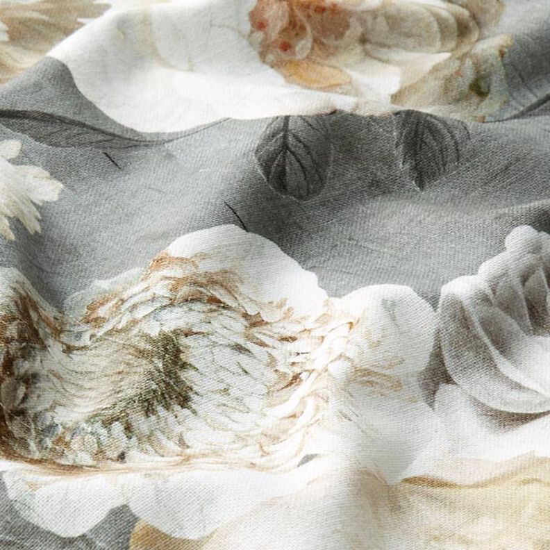Half Panama Decor Fabric Dahlias – grey/cream, image number 2