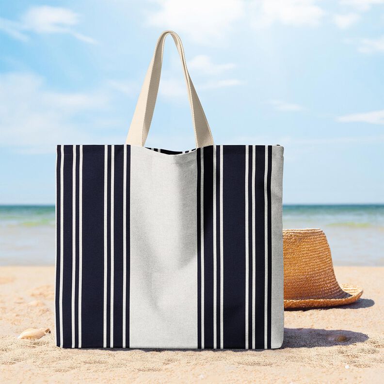 Decor Fabric Panama Block Stripes – blue-black/misty grey, image number 8