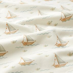 Cotton Jersey Sailboats and fish Digital Print – offwhite, 