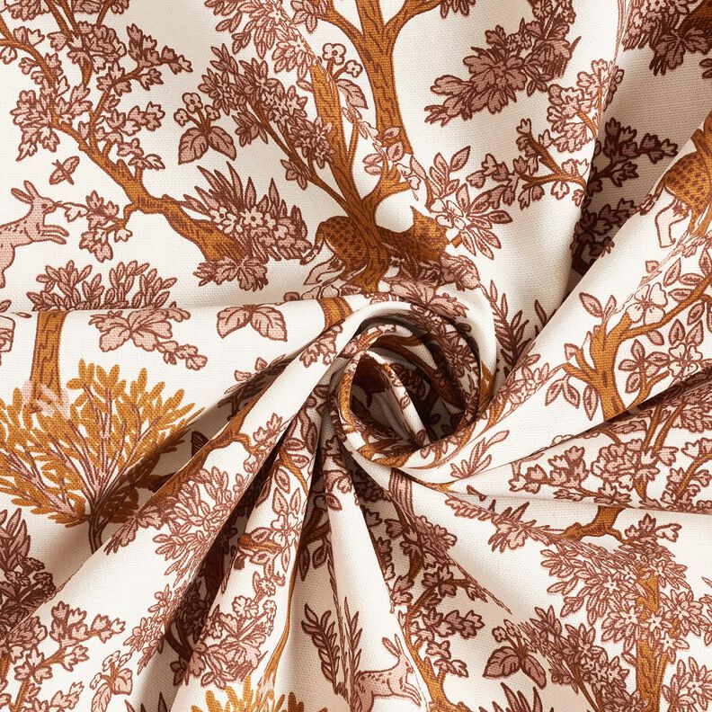 Decor Fabric Half Panama animals in the wood – white/caramel, image number 3