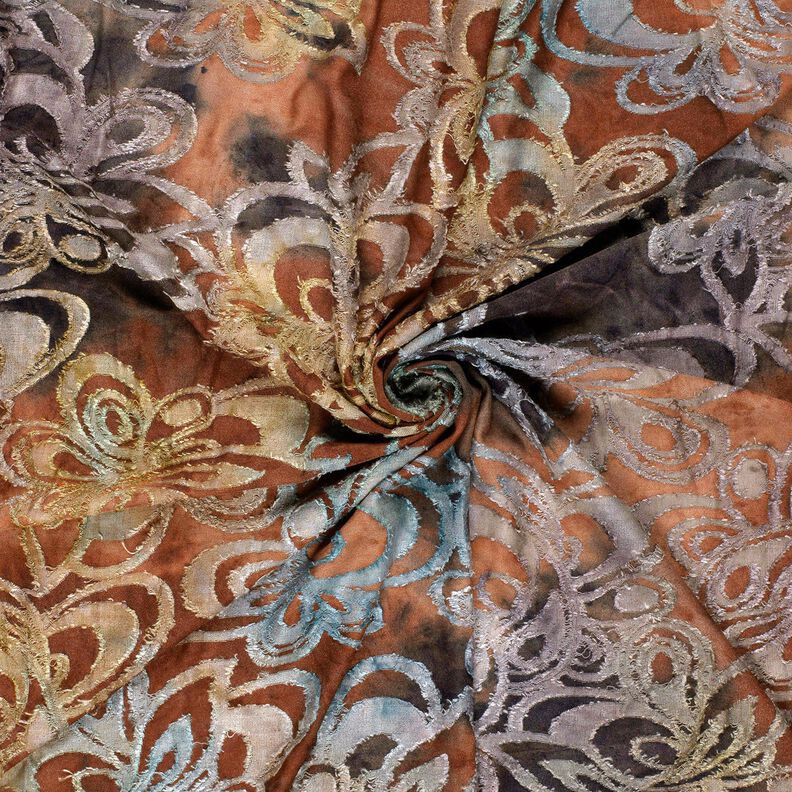 Jacquard Jersey Flowers with batik – burgundy/stone grey,  image number 3