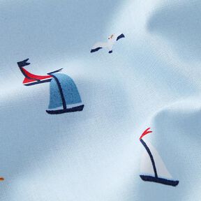 Cotton Poplin Sailboats and Seagulls – sky blue, 