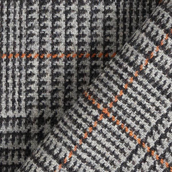 Glen Plaid Wool Fabric – dark grey/orange,  image number 6