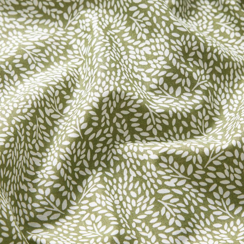 Cotton Cretonne Mini leaves – light khaki/white,  image number 2