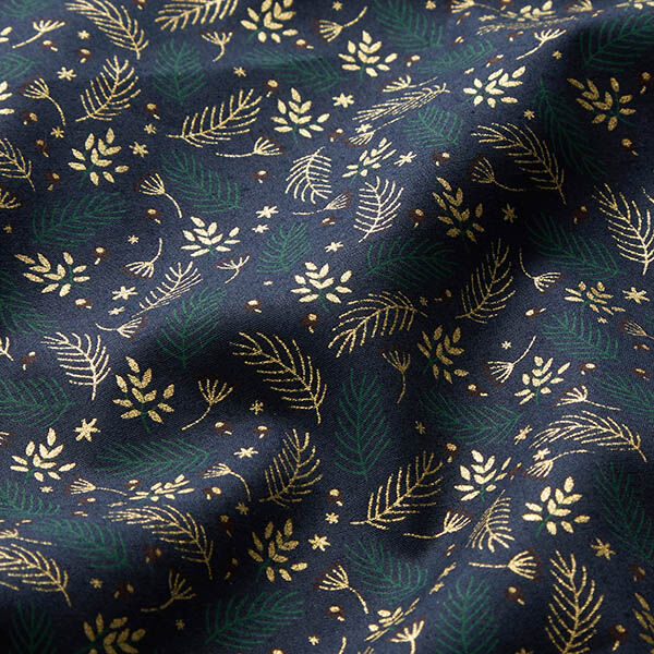 Cotton Poplin Branches and Berries – midnight blue/gold,  image number 2