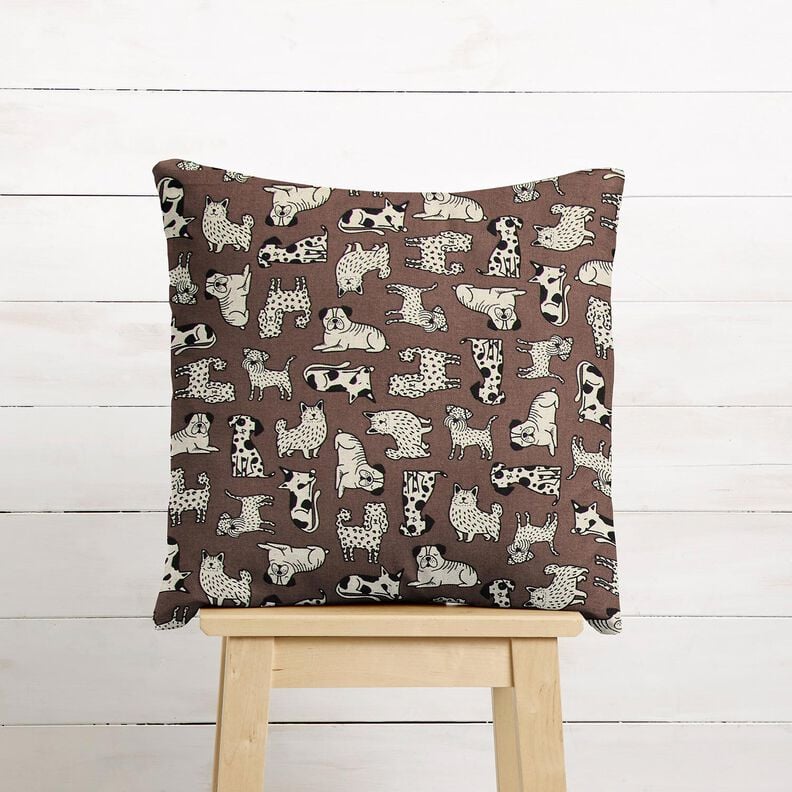 Decor Fabric Half Panama abstract dogs – dark brown/natural,  image number 6
