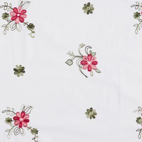 Cotton Poplin Embroidered bouquets – white/berry, 