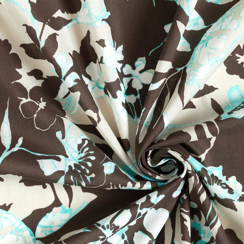 Flowers cotton voile – black brown/natural,  image number 3