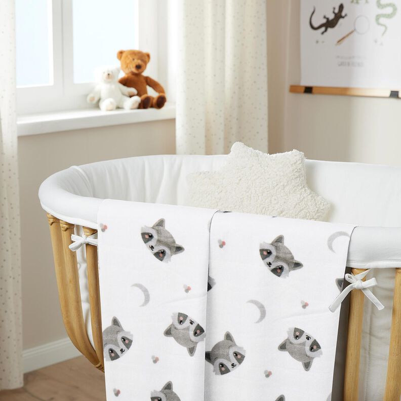 Cosy Fleece cute raccoons – ivory/dark grey,  image number 6