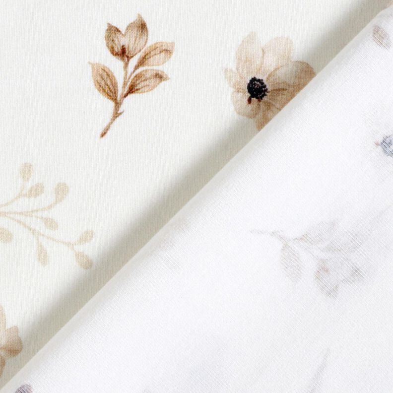 GOTS Cotton Jersey Watercolour flowers & branches digital print – white/light brown, image number 4