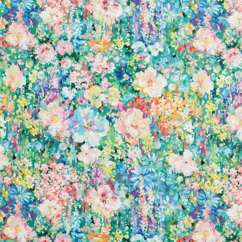Decor Fabric Canvas Painted Flowers – green/pink,  image number 1