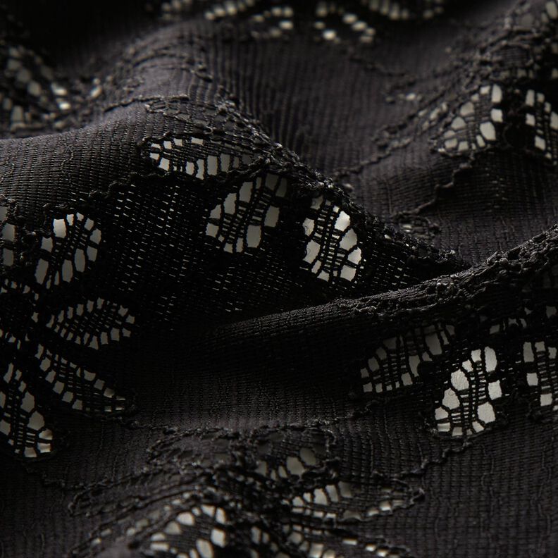 Flowers stretchy lace – black,  image number 2
