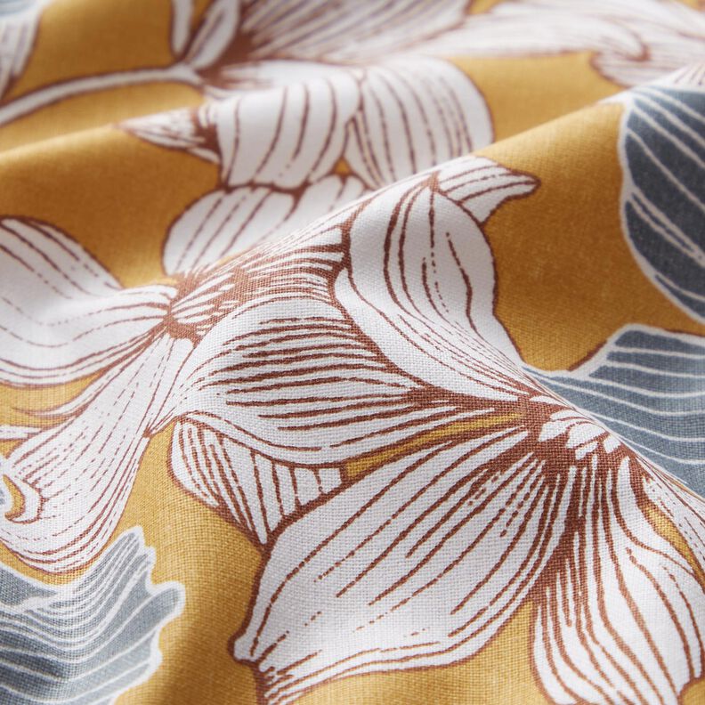 Cotton Cretonne large flowers – mustard/grey, image number 2