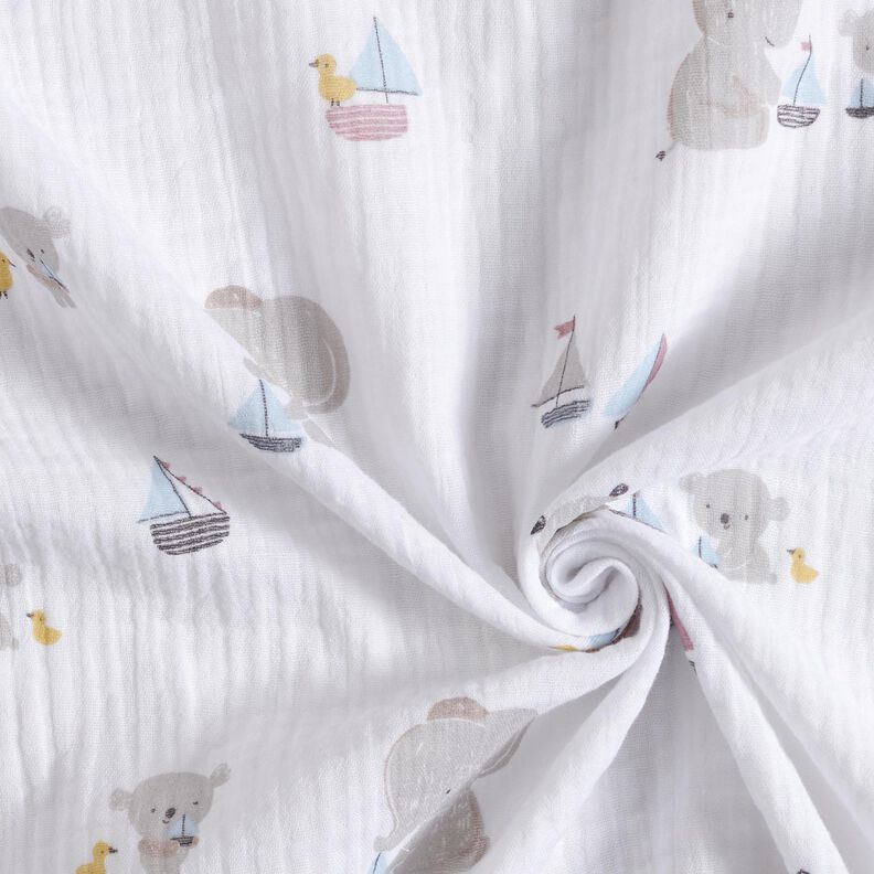 Double Gauze/Muslin animals and boats – white/silver grey,  image number 3