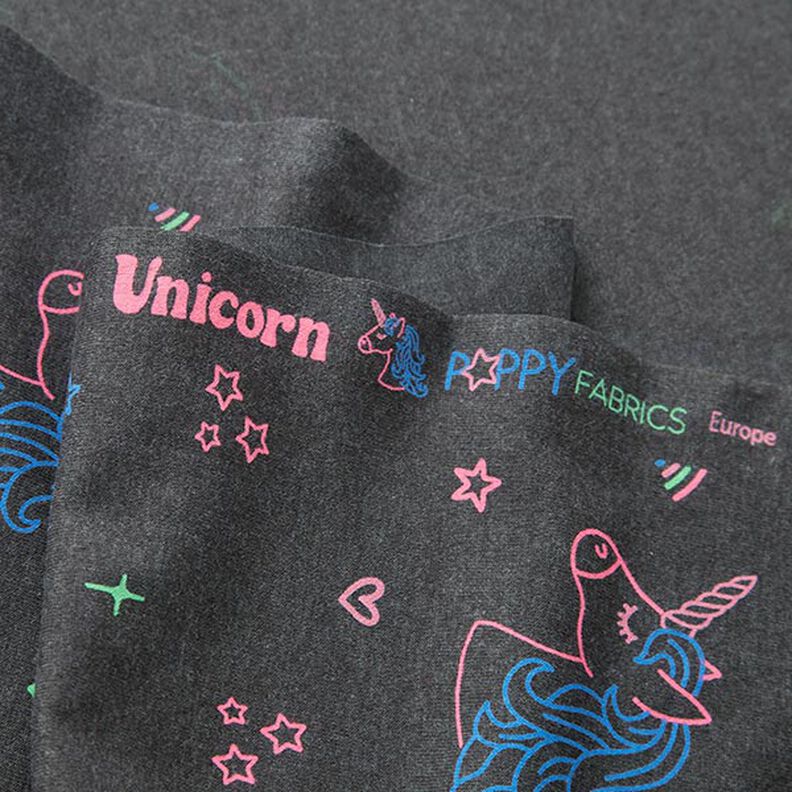 Cotton Jersey Neon Unicorns and Rainbows – anthracite,  image number 3