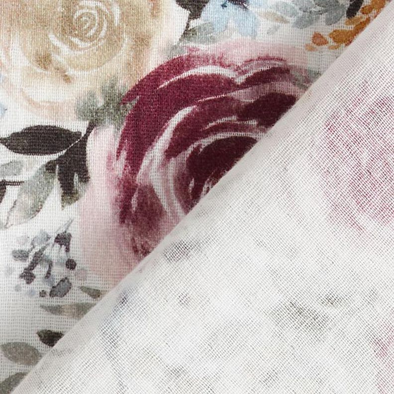Double Gauze/Muslin Watercolour Roses Digital Print – white,  image number 5