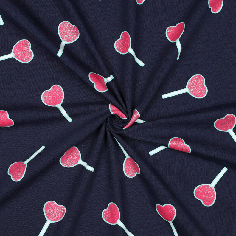 Cotton Jersey Glitter heart lollipops | Poppy Fabrics – midnight blue, image number 3