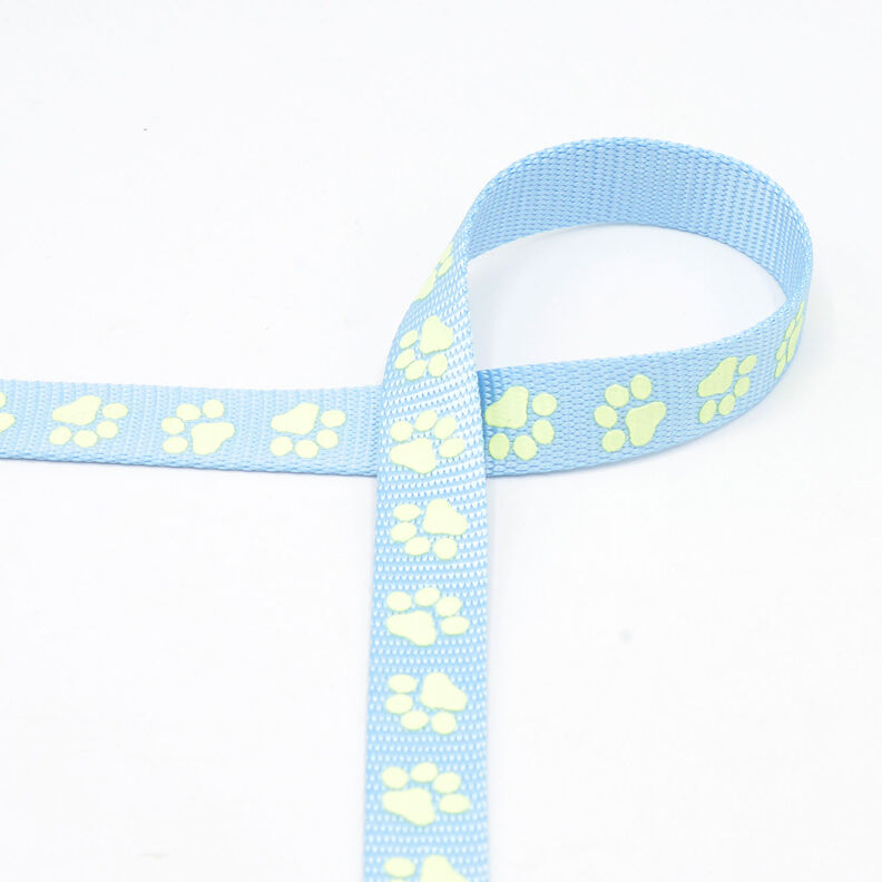 Reflective woven tape Dog leash Paws [20 mm] – light blue,  image number 2