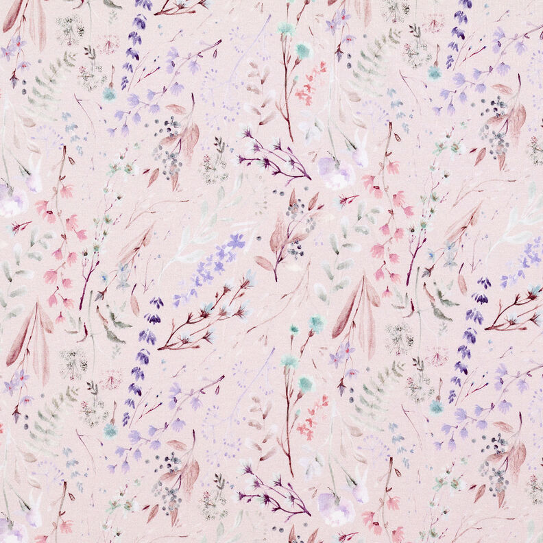 Delicate flowers & leaves viscose jersey – light dusky pink,  image number 1