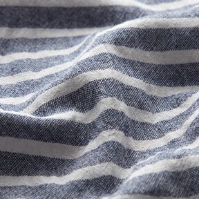 Linen look wide stripes cotton fabric – white/navy blue, 