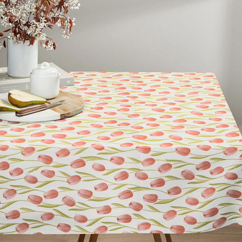 Decor Fabric Half Panama Tulips – ivory/lobster, image number 7