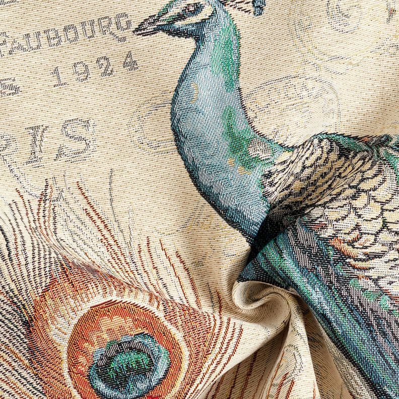 Decorative Panel Tapestry Fabric Peacock &ndash; light beige/blue,  image number 3