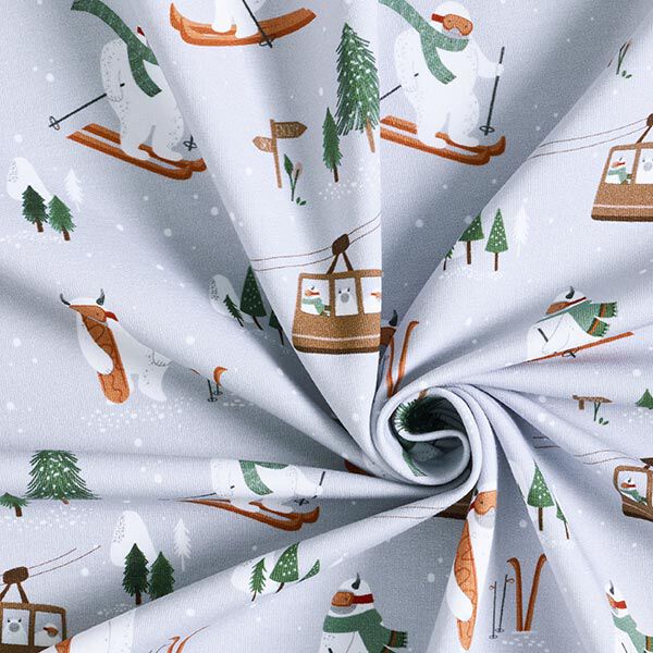 Organic French Terry Yetis Go Skiing Digital Print – silver grey, image number 3