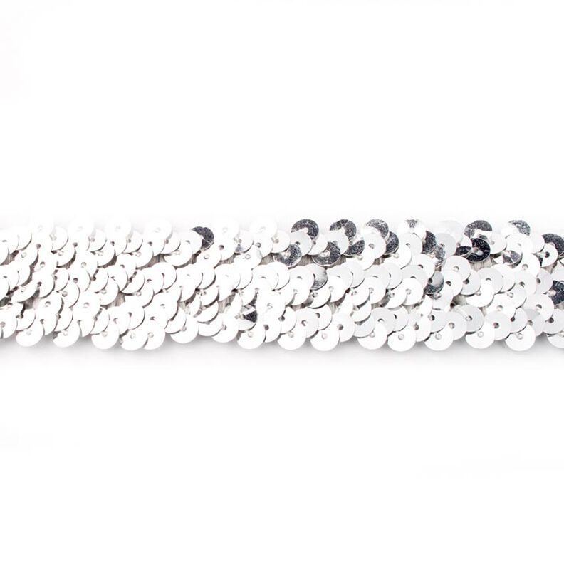 Elasticated Sequinned Trimming [30 mm] – metallic silver,  image number 1