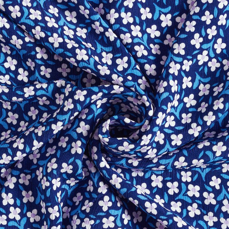 Viscose crepe small flowers – navy blue/white,  image number 3