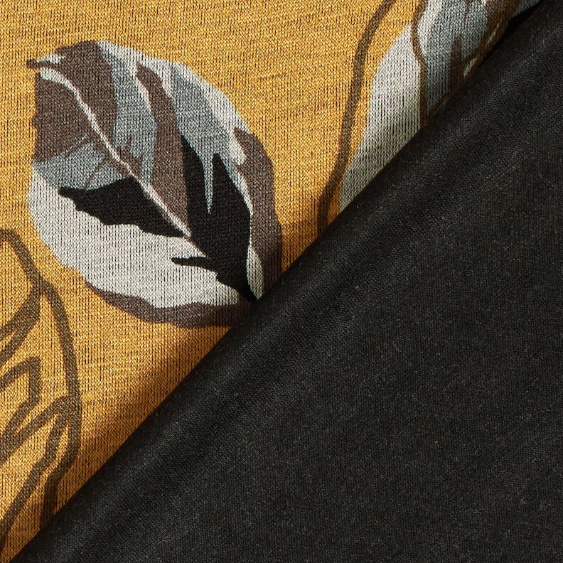 Viscose Jersey large autumn leaves – curry yellow/slate grey, image number 4