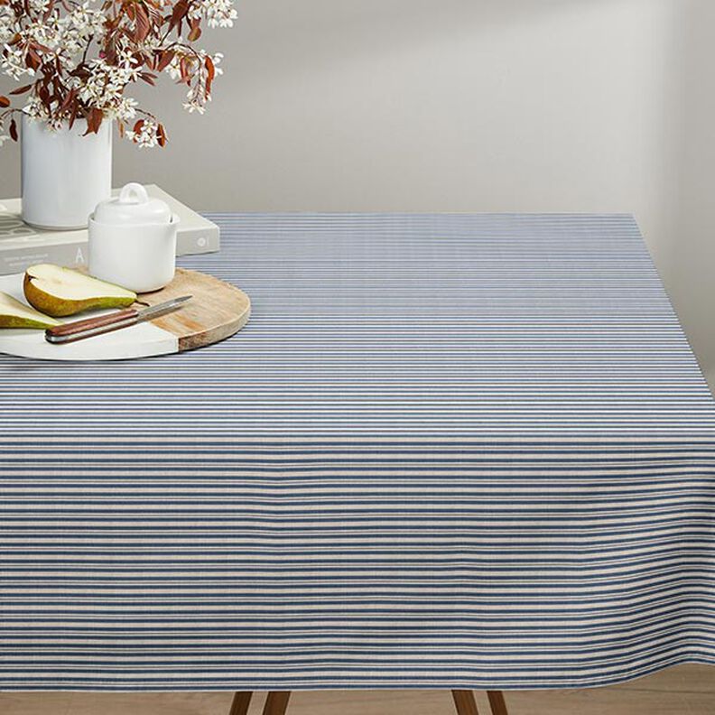 Decor Fabric Half Panama Fine Stripes – denim blue/natural,  image number 8