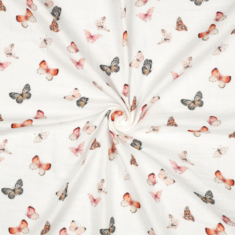 Double Gauze/Muslin pretty butterflies Digital Print | Poppy Fabrics – ivory/peach orange,  image number 3