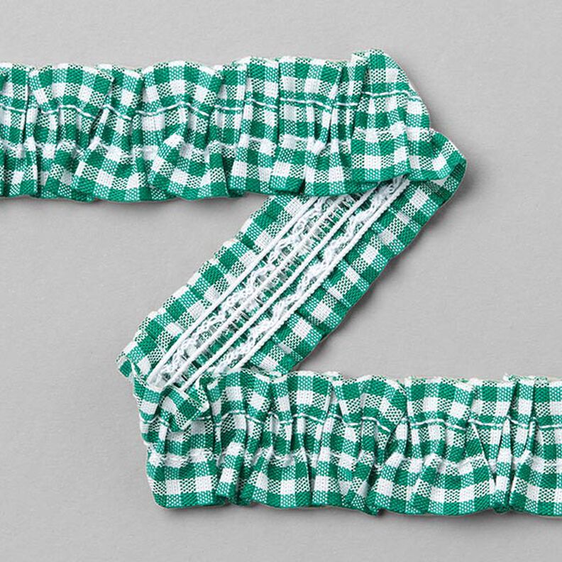 Checked Stretch Ruffle - dark green,  image number 1