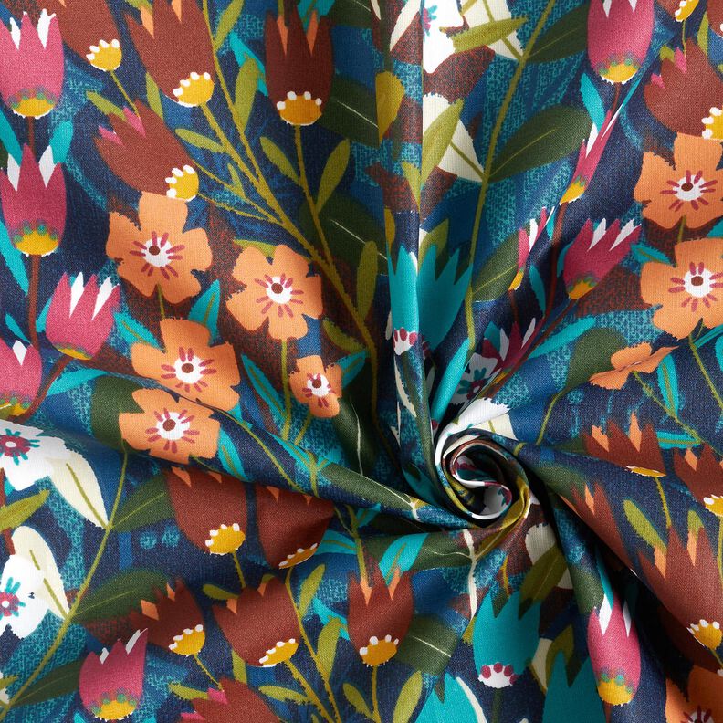 Coated Cotton Mixed flowers &ndash; petrol/burgundy,  image number 3