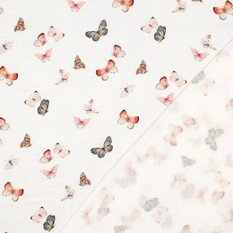 Double Gauze/Muslin pretty butterflies Digital Print | Poppy Fabrics – ivory/peach orange,  image number 4