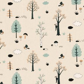 GOTS Cotton Cretonne Birds in the forest – natural/eucalyptus, 