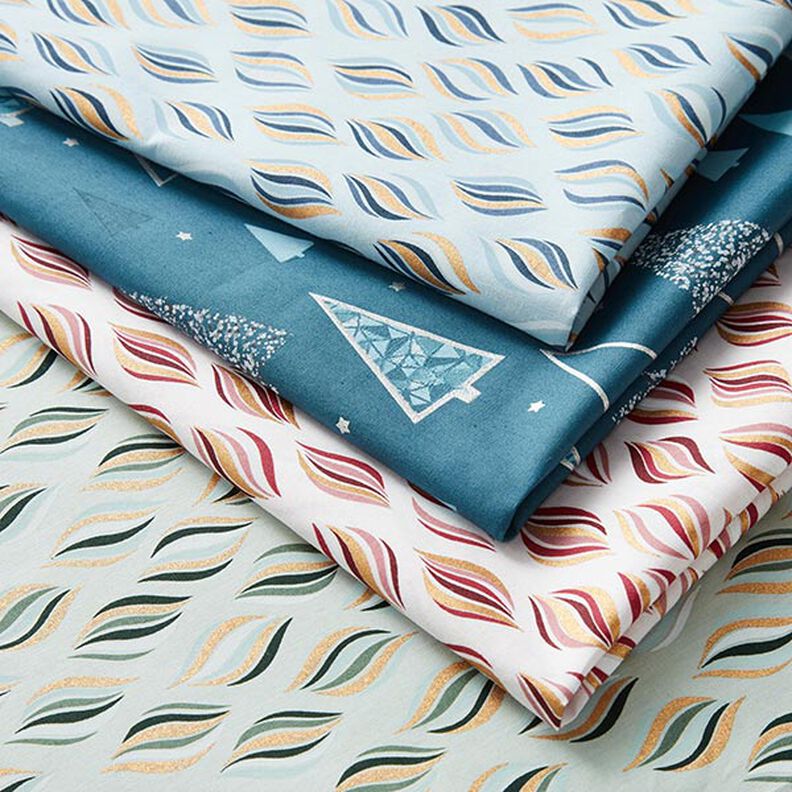 Cotton poplin fabric, Christmas decoration – light blue/antique gold,  image number 5