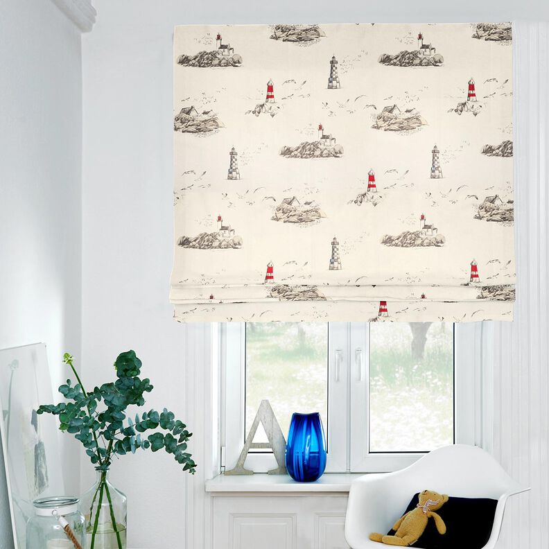 Decor Fabric Panama Lighthouses and seagulls – natural/chili,  image number 6