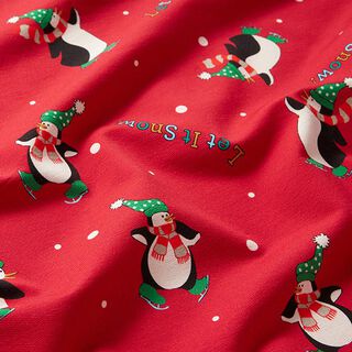 Panel French Terry penguin in the snow – red, 
