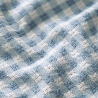 Textured check cotton fabric – white/light blue, 
